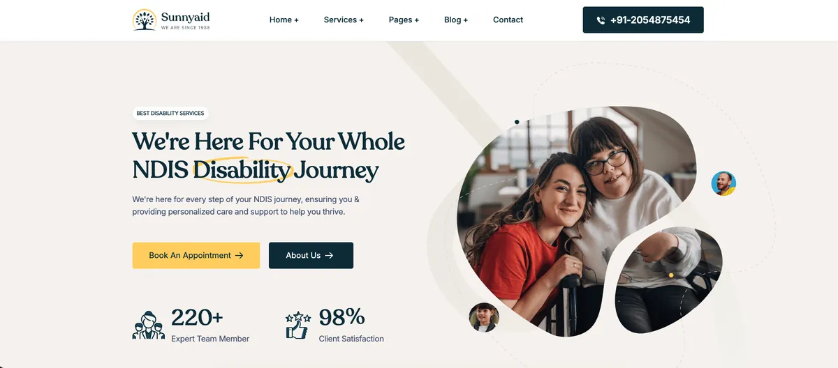 Sunnyaid NDIS website homepage screenshot